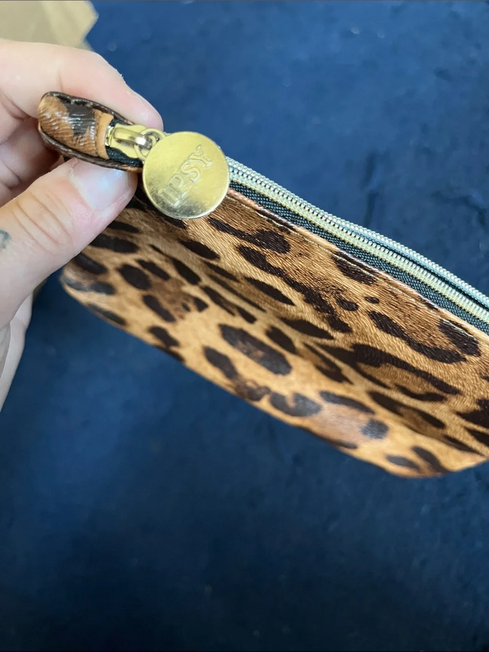 ipsy Leopard Print Cosmetic Bag with Orange Accent